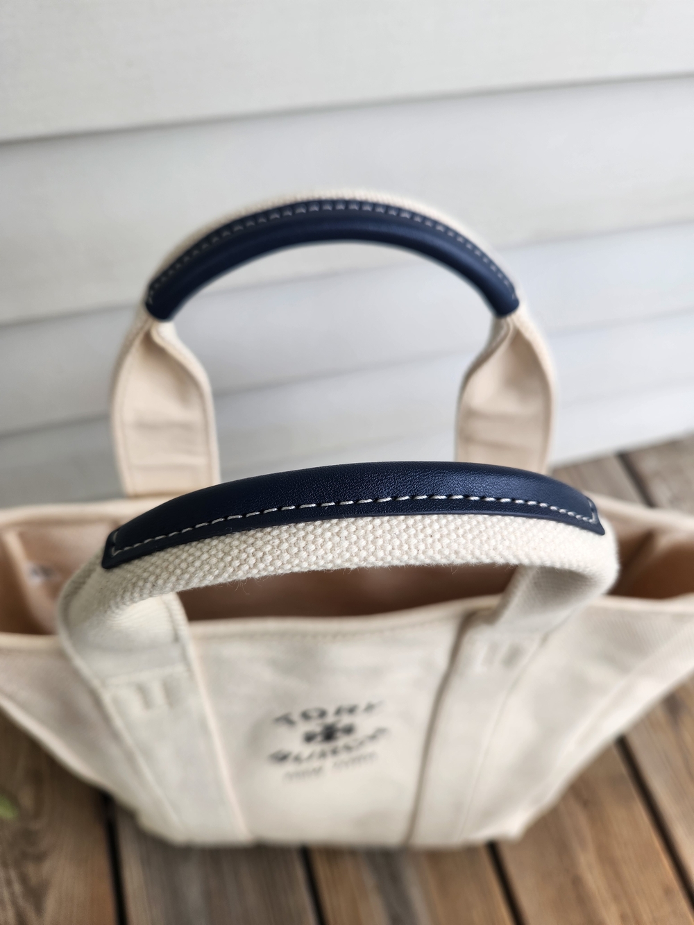 Tory Burch Cream Canvas Logo Tote with Black Print - Picture 5 of 5